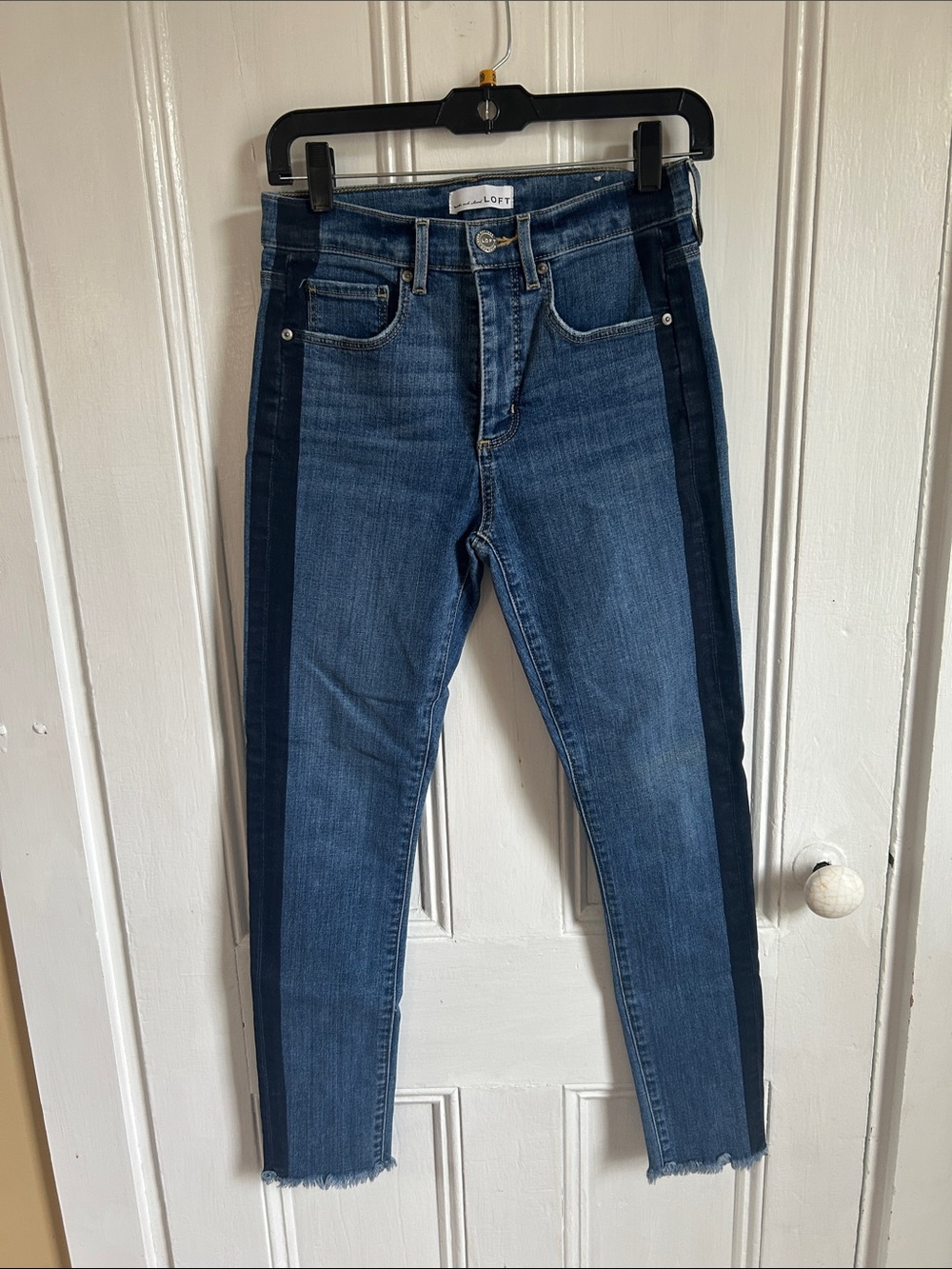 LOFT Two-Tone Blue Side-Stripe Skinny Jeans